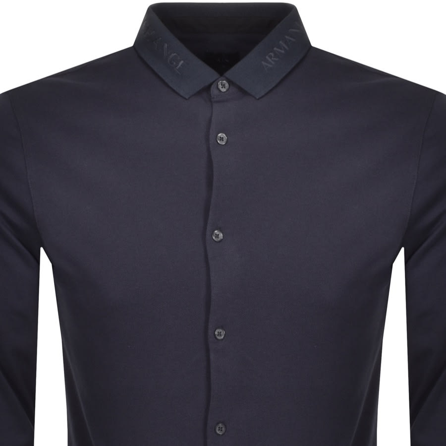 Alternative Image for ProductArmani Exchange Pique Long Sleeve Polo Shirt Navy2